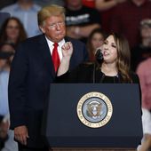 Then-President Donald Trump listens as then-Republican National Committee chair Ronna McDaniel, right, speaks during a campaign rally Nov. 5, 2018, in Cape Girardeau, Mo. Trump is calling for a leadership change at the RNC in an attempt to install a new slate of loyalists, including his daughter-in-law, at the top of the GOP&#x27;s political machine even before he formally secures the party&#x27;s next presidential nomination. Trump outlined his plans on social media Monday night, Feb. 12, 2024. (AP Photo/Jeff Roberson, File)