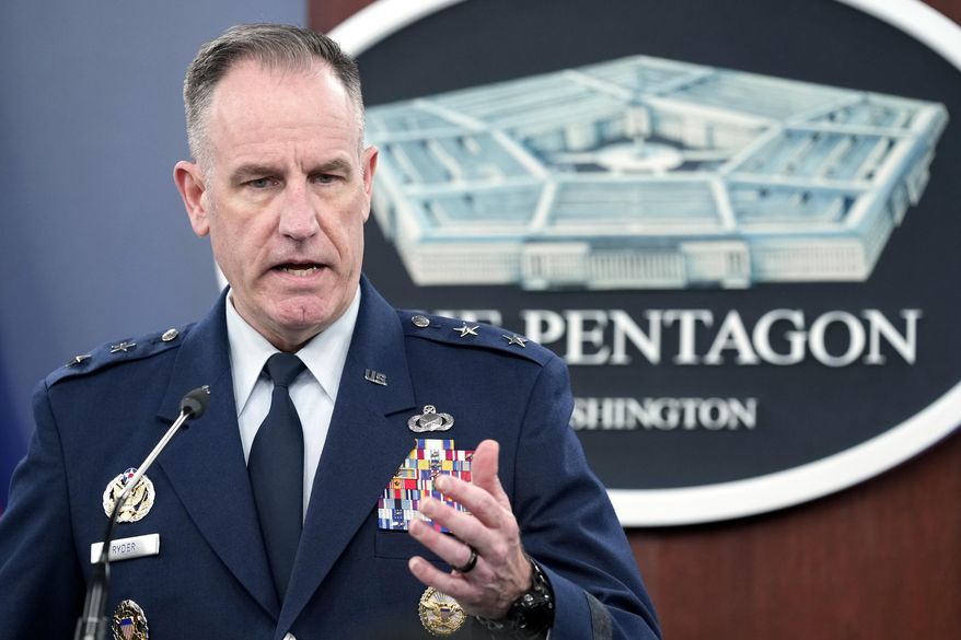 Pentagon spokesman Air Force Brig. Gen. Patrick Ryder speaks during a briefing at the Pentagon in Washington, Thursday, Feb. 15, 2024. (AP Photo/Susan Walsh)