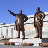 People of Pyongyang visit the statues of former North Korean leaders Kim Il Sung and Kim Jong Il on Mansu Hill on the occasion of 82nd birth anniversary of Kim Jong Il in Pyongyang, North Korea, Friday, Feb. 16, 2024. (AP Photo/Cha Song Ho)