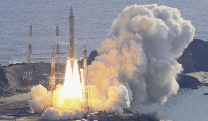 An H3 rocket lifts off at Tanegashima Space Center in Kagoshima, southern Japan Saturday, Feb. 17, 2024. (Kyodo News via AP)