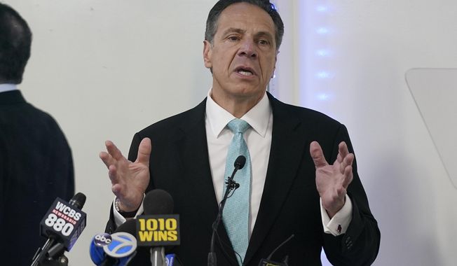 Former New York Gov. Andrew Cuomo speaks during a New York Hispanic Clergy Organization meeting, Thursday, March 17, 2022, in New York. Arguments over the fate of the state Commission on Ethics and Lobbying in Government were heard by a state appeals court in Albany. The arguments Friday, Feb. 16, 2024, stem from a lawsuit filed by former Cuomo, who claims the commission lacked the constitutional authority to prosecute him. (AP Photo/Seth Wenig) **FILE**