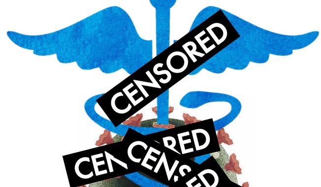 COVID-19 government censorship illustration by Alexander Hunter/The Washington Times