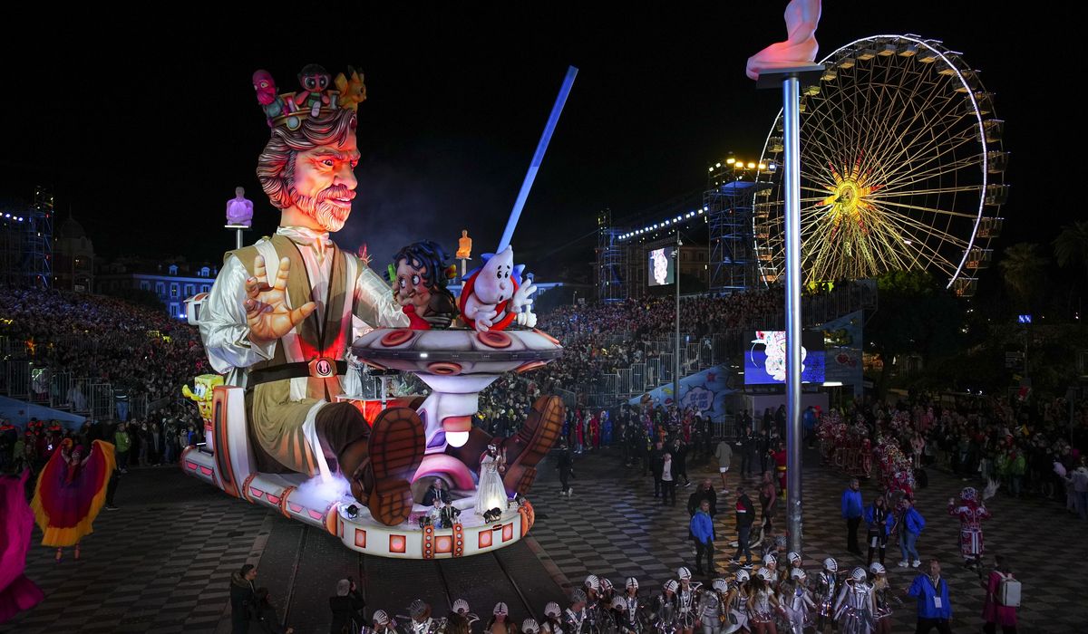 NextImg:Carnival parades on the French Riviera celebrate the upcoming Olympics and pop culture
