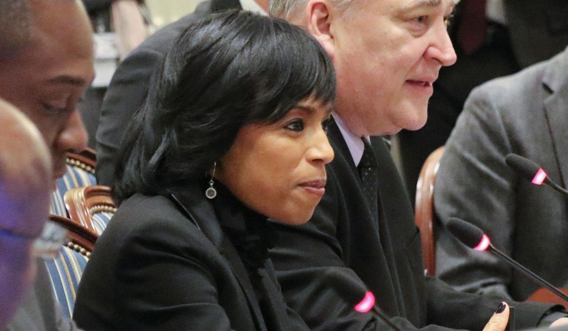 Prince George&#x27;s County Executive Angela Alsobrooks, center, listens during a bill hearing in Maryland, Jan. 23, 2020, in Annapolis, Md. Alsobrooks, who could make history as Maryland&#x27;s first Black U.S. senator, is running in the Democratic primary against U.S. Rep David Trone. Republicans hoping to pick up an open U.S. Senate seat in deep-blue Maryland have the most competitive candidate they’ve had in decades in former Gov. Larry Hogan. (AP Photo/Brian Witte, File)