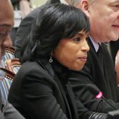 Prince George&#x27;s County Executive Angela Alsobrooks, center, listens during a bill hearing in Maryland, Jan. 23, 2020, in Annapolis, Md. Alsobrooks, who could make history as Maryland&#x27;s first Black U.S. senator, is running in the Democratic primary against U.S. Rep David Trone. Republicans hoping to pick up an open U.S. Senate seat in deep blue Maryland have the most competitive candidate they’ve had in decades in former Gov. Larry Hogan. (AP Photo/Brian Witte, File)