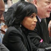 Prince George&#x27;s County Executive Angela Alsobrooks, center, listens during a bill hearing in Maryland, Jan. 23, 2020, in Annapolis, Md. Alsobrooks, who could make history as Maryland&#x27;s first Black U.S. senator, is running in the Democratic primary against U.S. Rep David Trone. Republicans hoping to pick up an open U.S. Senate seat in deep-blue Maryland have the most competitive candidate they’ve had in decades in former Gov. Larry Hogan. (AP Photo/Brian Witte, File)