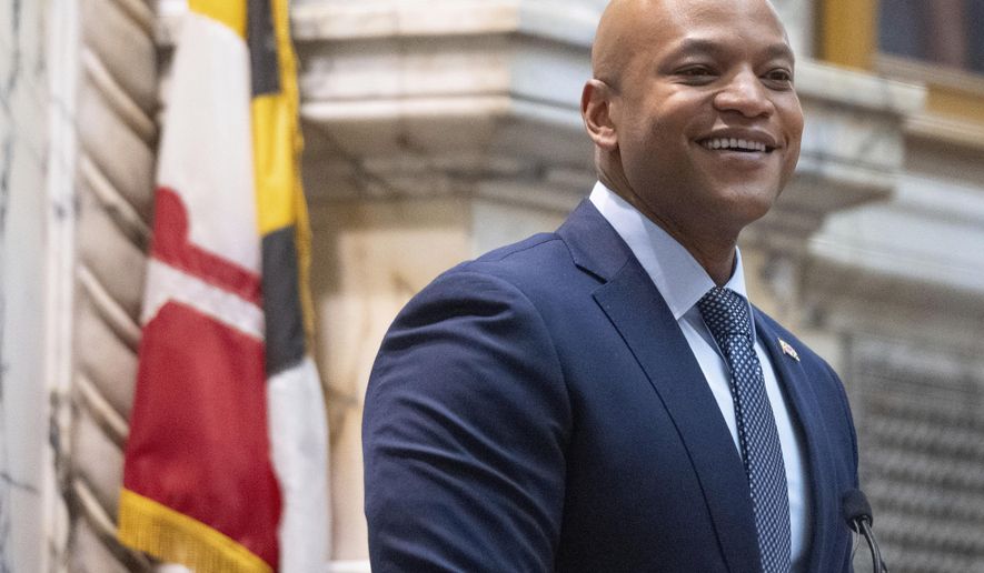 FILE - Maryland Gov. Wes Moore smiles during his State of the State address in Annapolis, Md., Wednesday, Feb. 7, 2024. Gov. Moore testified Tuesday, Feb. 20, 2024, in support of measures aimed at making housing more affordable and protecting renters, some of the governor&#x27;s top priorities this legislative session. (AP Photo/Steve Ruark, File)