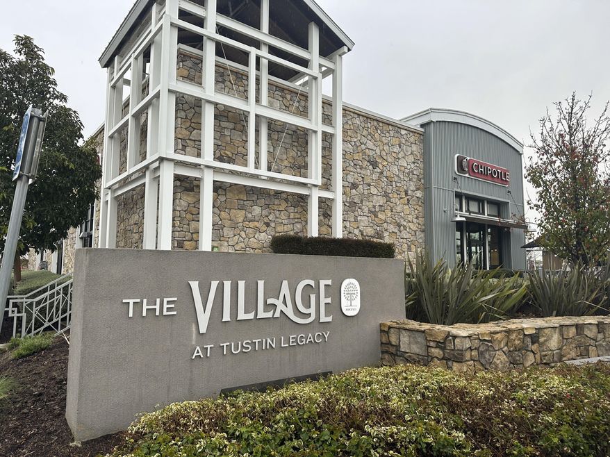 An exterior view of The Village at Tustin Legacy is shown on Tuesday, Feb. 20, 2024 in Tustin, Calif. A Southern California shopping center was closed following reports of an explosion. Multiple law enforcement agencies, including bomb squads from the Orange County sheriff and the FBI, responded to the The Village at Tustin Legacy on Tuesday. (AP Photo/ Eugene Garcia)