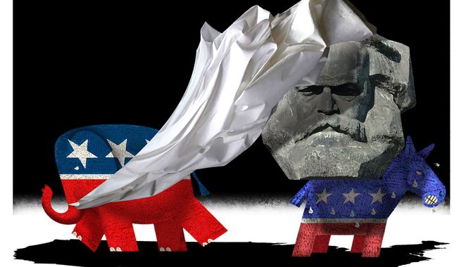 Republicans unmasking the Democrats&#x27; Marxist/Socialist agenda illustration by Alexander Hunter/The Washington Times