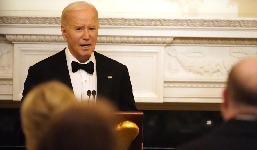 President Joe Biden speaks to members of the National Governors Association during an event in the State Dining Room of the White House in Washington, Saturday, Feb. 24, 2024. (AP Photo/Stephanie Scarbrough) **FILE**