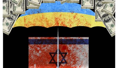 Ukraine and Israel&#x27;s American aid illustration by Alexander Hunter/The Washington Times