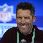 Washington Commanders general manager Adam Peters speaks during a press conference at the NFL football scouting combine in Indianapolis, Tuesday, Feb. 27, 2024. (AP Photo/Michael Conroy)