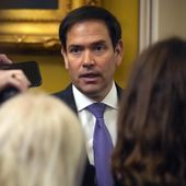 Sen. Marco Rubio, R-Fla., speaks with members of the media, Wednesday, Feb. 28, 2024, at the Capitol in Washington. Earlier Sen. Mitch McConnell announced that he&#x27;ll step down as Senate Republican leader in November. (AP Photo/Mark Schiefelbein)
