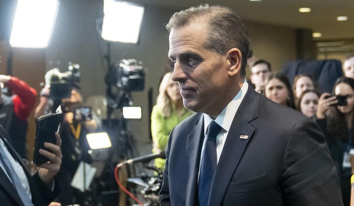 Hunter Biden departs after a closed-door private deposition with House committees leading the President Biden impeachment inquiry, on Capitol Hill, Wednesday, Feb. 28, 2024, in Washington. (AP Photo/Alex Brandon) ** FILE **