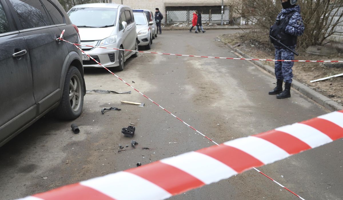 NextImg:Drone crash damages an apartment building in St. Petersburg, Russia state media says