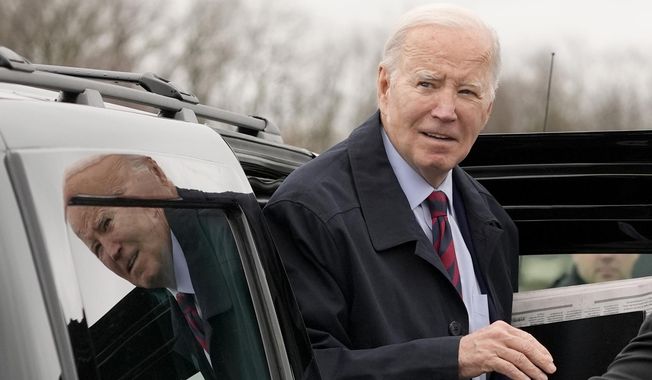 President Joe Biden arrives to board Air Force One, Tuesday, March 5, 2024, in Hagerstown, Md. The President is traveling to Washington. (AP Photo/Alex Brandon)