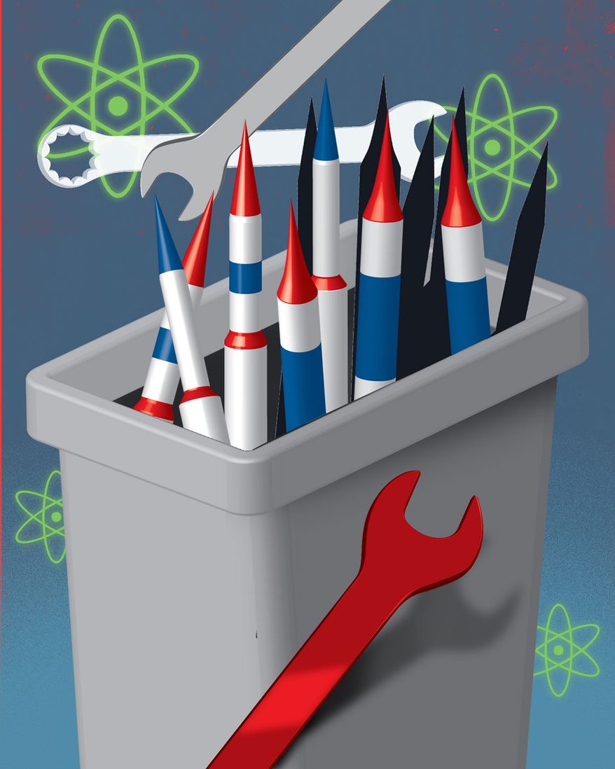 Nuclear weapon disarmament illustration by Linas Garsys / The Washington Times