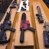 &quot;Ghost guns&quot; are displayed at the headquarters of the San Francisco Police Department in San Francisco, on Nov. 27, 2019. A federal judge on Wednesday, March 6, 2024, permanently banned a Florida gun retailer from shipping gun parts to New York that officials say can be used to assemble untraceable ghost guns and sold without background checks. (AP Photo/Haven Daley, File)