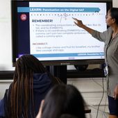 S&#x27;Heelia Marks gives instruction to students to prepare them for the digital SAT, Wednesday, March 6, 2024, at Holy Family Cristo Rey Catholic High School in Birmingham, Ala. (AP Photo/Butch Dill) ** FILE **