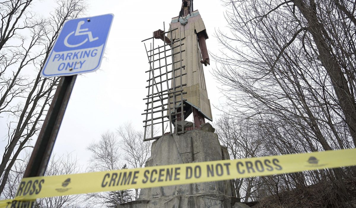NextImg:Weather beatdown leaves towering Maine landmark surrounded by crime scene tape