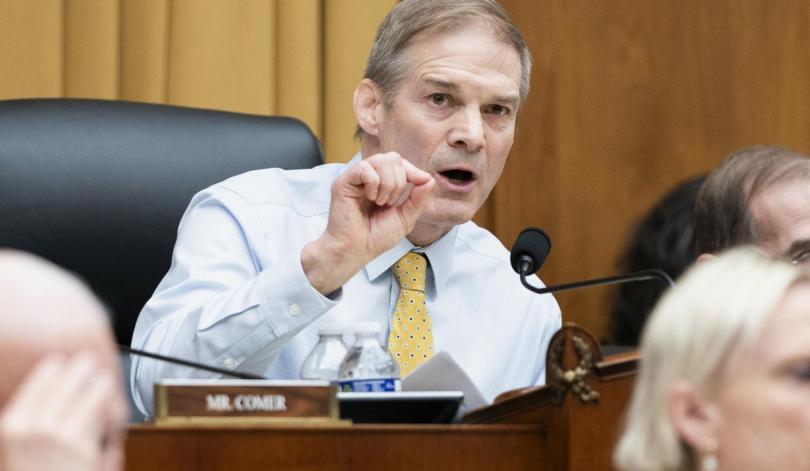 Rep. Jim Jordan, R-Ohio, chairman of the House Judiciary Committee, questions Special Counsel Robert Hur during a hearing of the House Judiciary Committee in the Rayburn Office Building on Capitol Hill in Washington, Tuesday, March 12, 2024. (AP Photo/Nathan Howard)