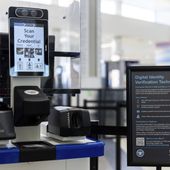 The Transportation Security Administration&#x27;s new facial recognition technology is seen at a Baltimore-Washington International Thurgood Marshall Airport security checkpoint, April 26, 2023, in Glen Burnie, Md. The U.S. government has started requiring migrants without passports to submit to facial recognition technology to take domestic flights under a change that prompted confusion Tuesday, March 12, 2024, among immigrants and advocacy groups in Texas. Border security experts are demanding that Congress use an upcoming debate over the Federal Aviation Administration to pass legislation that would make it tougher for illegal immigrants to get on airplanes without using identity documents from their native countries. (AP Photo/Julia Nikhinson, File)