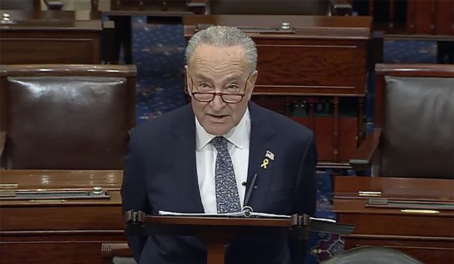 In this image from video provided by Senate TV, Senate Majority Leader Chuck Schumer, D-N.Y., speaks on the Senate floor at the Capitol in Washington, March 14, 2024. Schumer is calling on Israel to hold new elections. Schumer says he believes Israeli Prime Minister Benjamin Netanyahu has &quot;lost his way&quot; amid the Israeli bombardment of Gaza and a growing humanitarian crisis there. Schumer is the first Jewish majority leader in the Senate and the highest-ranking Jewish official in the U.S. (Senate TV via AP)