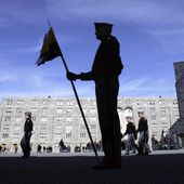 Cadets prepare to line up for lunchtime formation at the United States Military Academy at West Point, N.Y., Thursday, March 6, 2008. (AP Photo/Mike Groll, File)