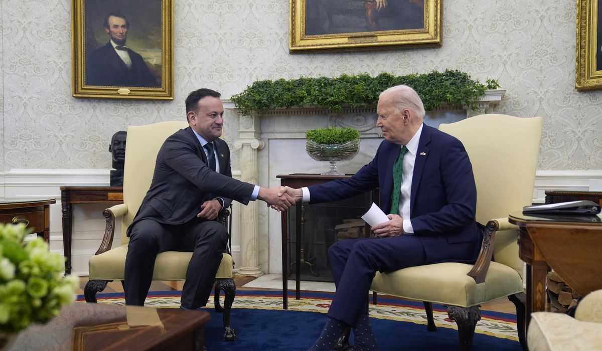 NextImg:Hosting Ireland’s prime minister, Biden celebrates his Irish roots (as he likes to do)