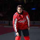 Washington Capitals right wing T.J. Oshie (77) skating on the ice after being named number one star of the game following the Caps 3-0 win over thennipeg Jets at Capital One Arena in Washington D.C., March 24, 2024. (Photo by Billy Sabatini)