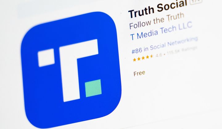 The download screen for Truth Social app is seen on a laptop computer, Wednesday, March 20, 2024, in New York. Shareholders vote Friday on a deal to merge Trump Media &amp; Technology Group, which runs Truth Social, and Digital World Acquisition Corp. — a special-purpose acquisition company, or SPAC., also referred to as a blank check company. (AP Photo/John Minchillo)