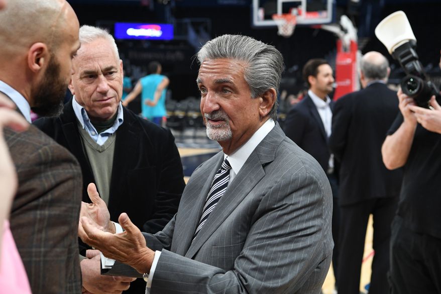 Monumental Sports & Entertainment chief executive Ted Leonsis on the court before signing an agreement that would keep the Wizards and Capitals at Capital One Arena in Washington D.C. until 2050, March 27, 2024. (Photo by Jack Sabatini)