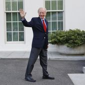 Former Connecticut Sen. Joe Lieberman waves to members of the media as he leaves the West Wing of the White House in Washington, May 17, 2017. Lieberman, who nearly won the vice presidency on the Democratic ticket with Al Gore in the disputed 2000 election and who almost became Republican John McCain&#x27;s running mate eight years later, has died Wednesday, March 27, 2024, according to a statement issued by his family. He was 82. (AP Photo/Pablo Martinez Monsivais, File)