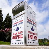 A Delaware County secured drop box for the return of vote-by-mail ballots is pictured, May 2, 2022, in Newtown Square, Pa. An exterior envelope date requirement in Pennsylvania&#x27;s mail-in voting system does not run afoul of a civil rights law, a federal appeals court panel said Wednesday, March 27, 2024, in overturning a lower-court ruling. (AP Photo/Matt Rourke, File)