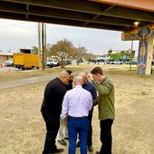 The &quot;Revival On The Border Prayer Army&quot; team prays shortly before a Revival On The Border church service and outreach inside a tent at an El Paso, Texas park. (Photo by Alex Murashko)