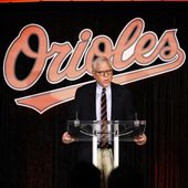 Baltimore Orioles majority owner David Rubenstein speaks at a press conference prior to a baseball game against the Los Angeles Angels, Thursday, March 28, 2024, in Baltimore. (AP Photo/Julia Nikhinson)