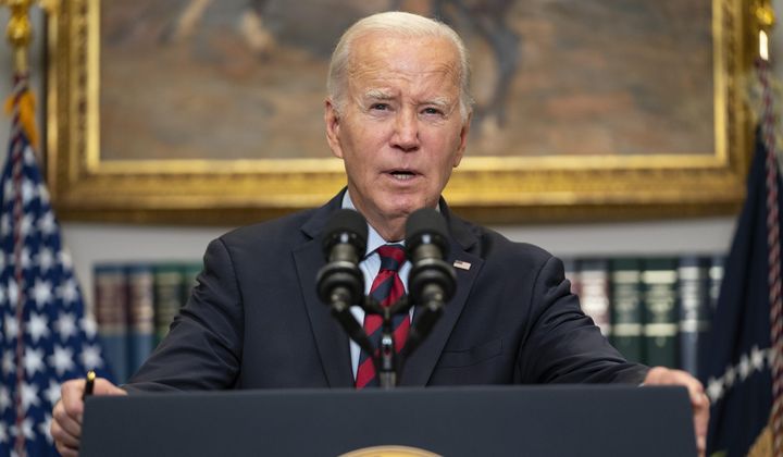 President Joe Biden speaks on student loan debt forgiveness at the White House, Oct. 4, 2023, in Washington. A group of Republican-led states filed a federal lawsuit Thursday, March 28, 2024, suing the Biden administration to block a new student loan repayment plan that provides a faster path to cancellation and lower monthly payments for millions of borrowers. (AP Photo/Evan Vucci, File)