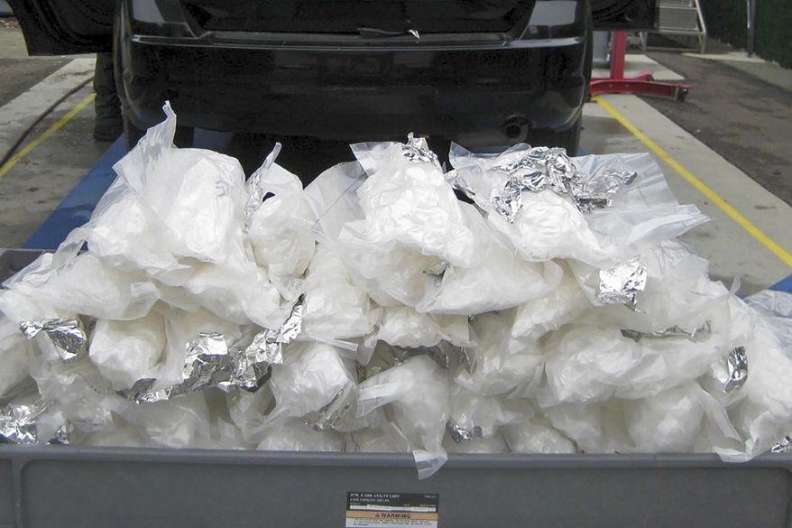FILE - This Monday, April 13, 2020 photo provided by the U.S. Border Patrol shows some of the nearly nearly 44 pounds (20 kilograms) of methamphetamines seized from an SUV at a highway checkpoint in southeastern San Diego County. Richard Rawson, previously the co-director of the University of California, Los Angeles, Integrated Substance Abuse Program and an expert in treating people with stimulant use disorder, says that in the 2000s, meth was at most 50% pure and less potent. But that has since changed. “The current methamphetamine that’s on the street is particularly damaging,” Rawson explained, because it nears levels of 100% purity and potency. (U.S. Border Patrol via AP, File)