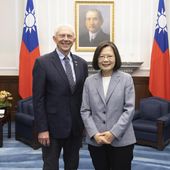 In this photo released by the Taiwan Presidential Office, Taiwan&#x27;s President Tsai Ing-wen, right, poses for photos with Rep. Jack Bergman, R-Mich., in Taipei, Taiwan on Thursday, March 28, 2024. Bergman leads a bipartisan U.S. congressional delegation that pledged continued support for Taiwan on Thursday, days after Congress approved $300 million in military aid for the self-governed island that&#x27;s claimed by China. (Taiwan Presidential Office via AP)