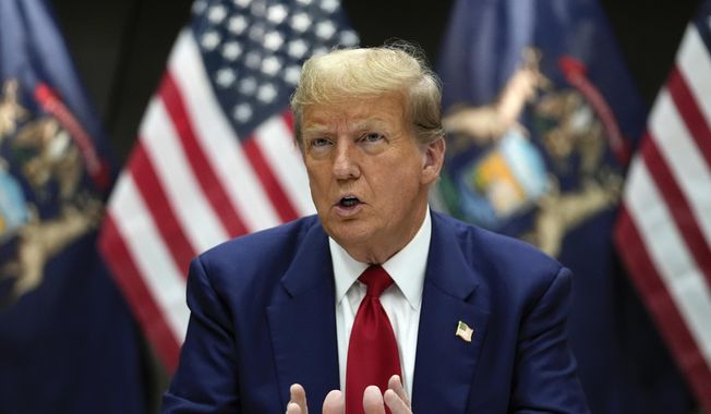 Republican presidential candidate former President Donald Trump speaks at a campaign event in Grand Rapids, Mich., Tuesday, April 2, 2024. (AP Photo/Paul Sancya, File)