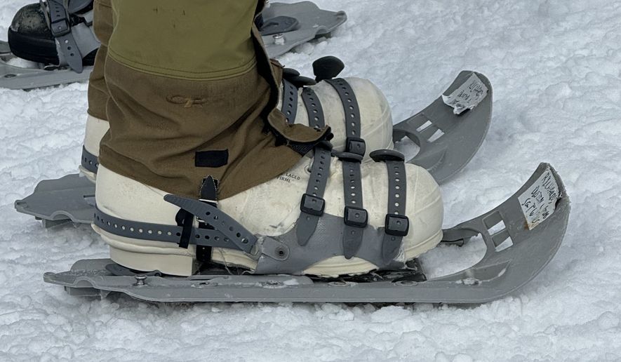 Marines at the Mountain Warfare Training Center are issued extreme weather boots called Micky Mouse boots for the resemblance to the Disney character's shoes. Photo credit: Bill Gertz / The Washington Times.