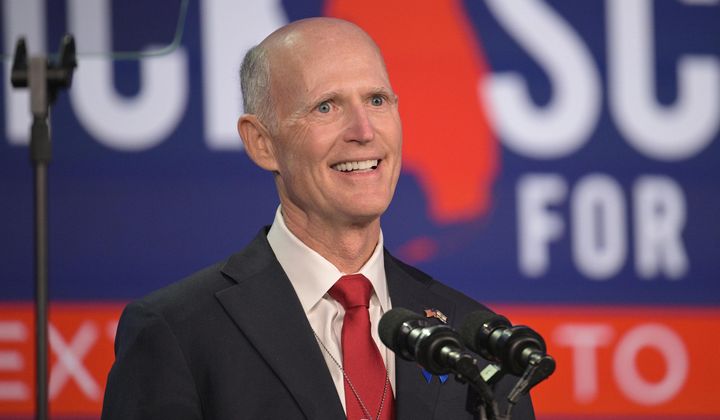 U.S. Sen. Rick Scott, R-Fla., addresses attendees at the Republican Party of Florida Freedom Summit, Nov. 4, 2023, in Kissimmee, Fla. (AP Photo/Phelan M. Ebenhack, File)