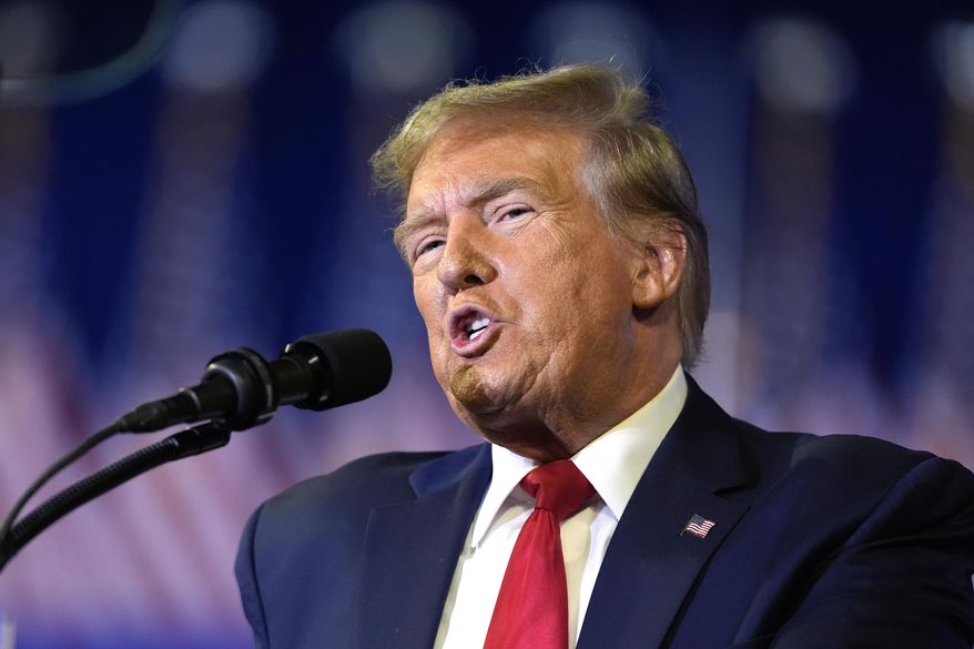 Republican presidential candidate former President Donald Trump speaks at a Get Out The Vote rally in Conway, S.C., Feb. 10, 2024. Trump still says he's proud that the Supreme Court justices he nominated overturned Roe v. Wade. Yet he avoided questions about whether he would support a national abortion ban should he return to the White House. Trump tried to put the issue to rest on Monday, April 8, in a video statement where Trump did not call for a national abortion ban, disappointing religious conservatives. (AP Photo/Manuel Balce Ceneta, File)