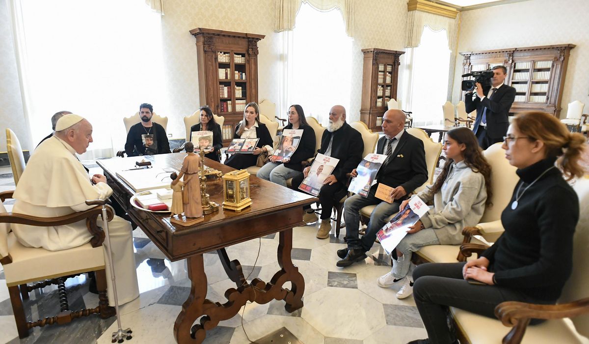 NextImg:Pope marks six-month anniversary of Hamas attacks by meeting with relatives of hostages