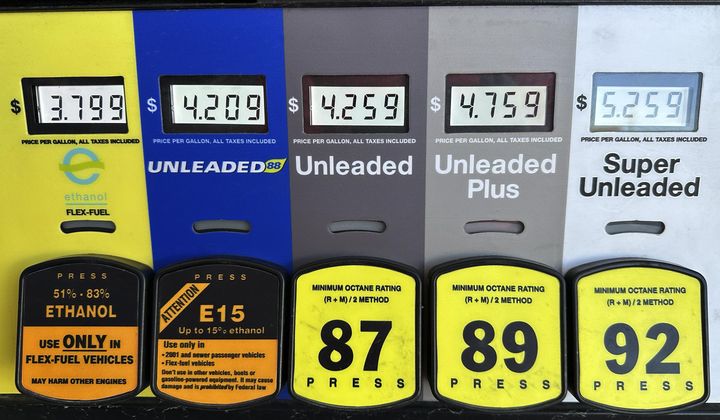 Gas prices are seen at a gas station in Riverwoods, Ill., Monday, April 1, 2024. On Wednesday, April 10, 2024, the Labor Department issues its report on inflation at the consumer level in March. (AP Photo/Nam Y. Huh) ** FILE **