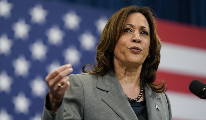 Vice President Kamala Harris delivers remarks during a campaign event with President Joe Biden in Raleigh, N.C., Tuesday, March 26, 2024. (AP Photo/Stephanie Scarbrough)