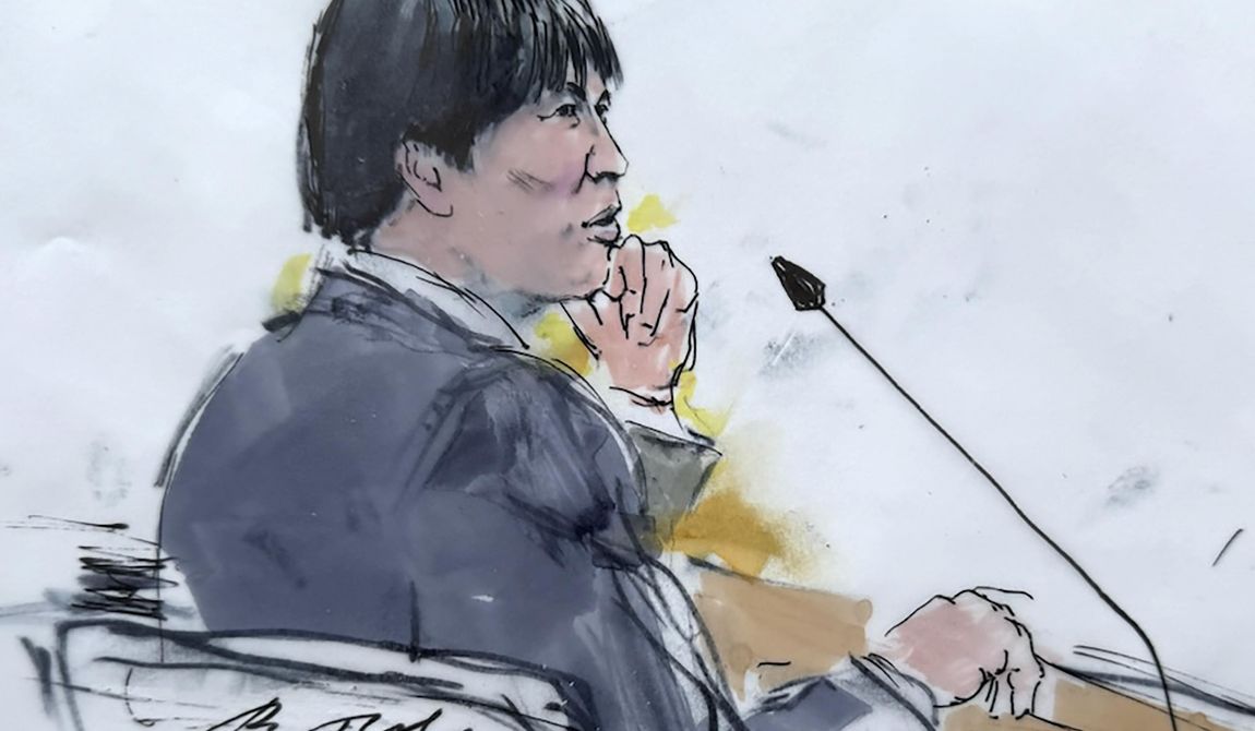 In this courtroom sketch, Ippei Mizuhara, the former longtime interpreter for the Los Angeles Dodgers star Shohei Ohtani appears in federal court in Los Angeles, Friday, April 12, 2024, on a single count of bank fraud. Prosecutors allege that Mizuhara stole more than $16 million from Ohtani to cover gambling bets and debts. (Bill Robles via AP)
