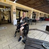 Daniel Kapilov with the Israel Defense Forces recovers from his war injuries at Sheba Medical Center in Israel in this April 2024 photo. (Cheryl Chumley/The Washington Times)