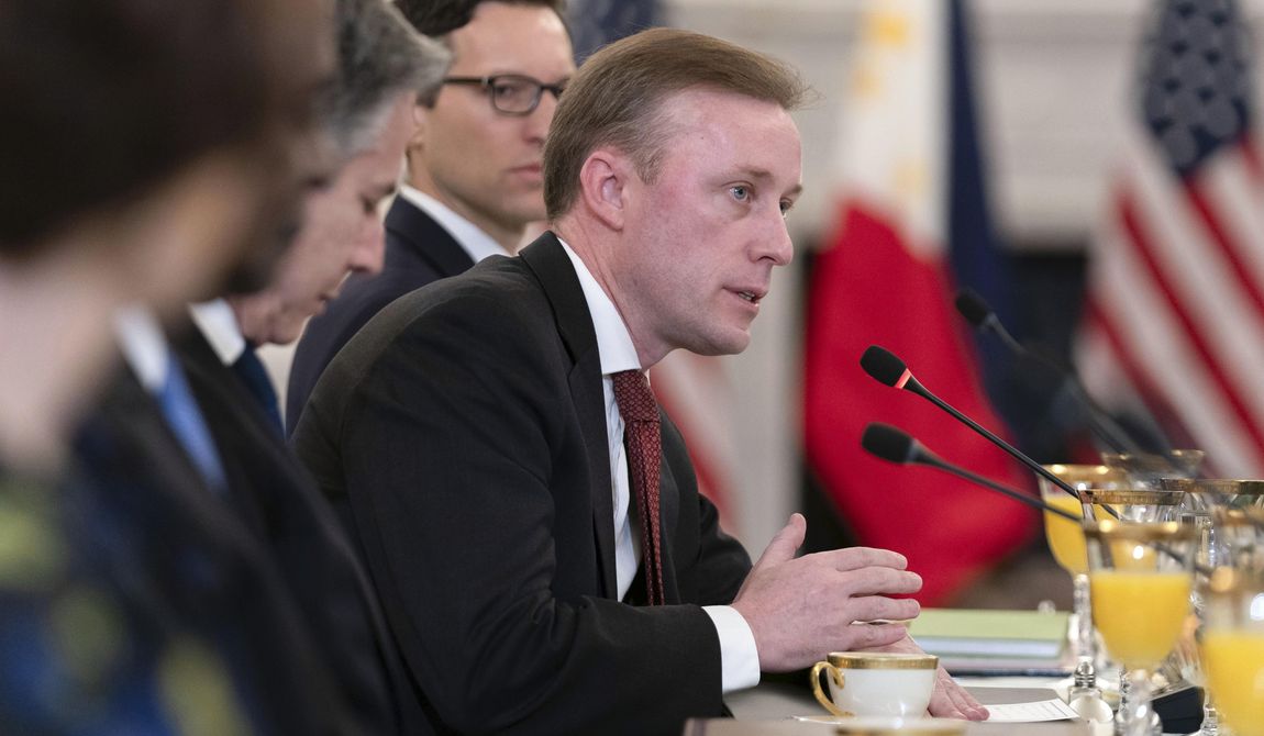 White House National Security Advisor Jake Sullivan speaks during a bilateral meeting with Philippines Foreign Affairs Secretary Enrique Manalo at the Department of State in Washington, Friday April 12, 2024. (AP Photo/Jose Luis Magana) **FILE**