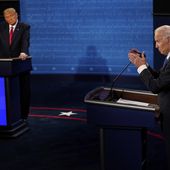 Democratic presidential candidate former Vice President Joe Biden, right, answers a question as President Donald Trump listens during the second and final presidential debate Oct. 22, 2020, in Nashville, Tenn. Twelve news organizations issued a joint statement calling on the presumptive presidential nominees President Biden and former President Trump to agree to debates during the 2024 campaign. ABC, CBS, CNN, Fox, PBS, NBC, NPR and The Associated Press all signed on to the letter. (AP Photo/Morry Gash, Pool, File)